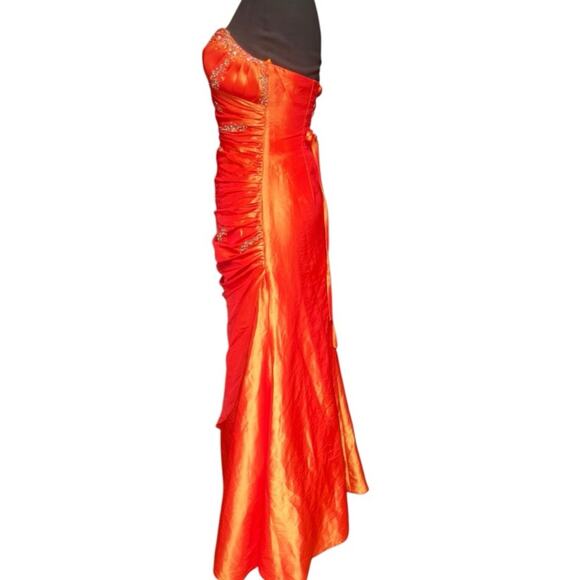 Y2K Orange Iridescent Beaded Fairy Glam Strapless Maxi Dress S Neon Prom Femme - Picture 6 of 9
